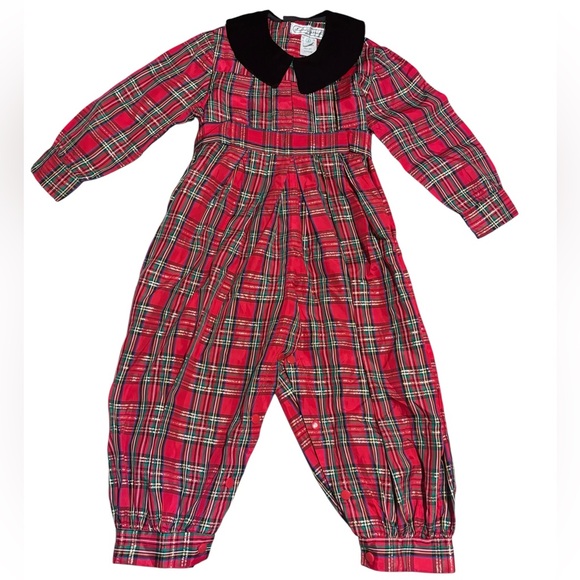 Vintage Isabel Garreton Red tartan romper size 3 - Picture 1 of 10